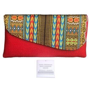 Handmade African Print Clutch Purse New Old Stock Red